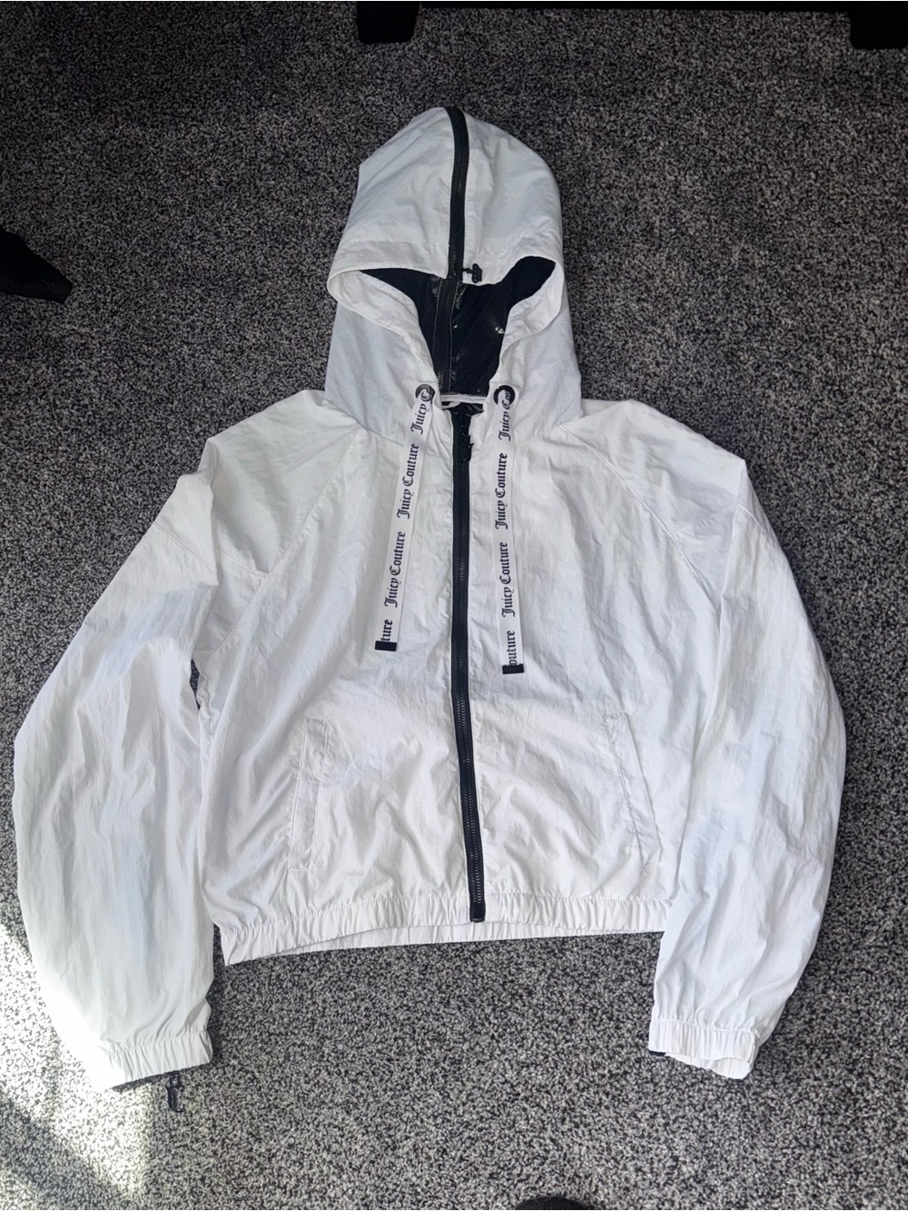 Juicy Couture Lightweight White Hooded Windbreaker Jacket with Black Trim